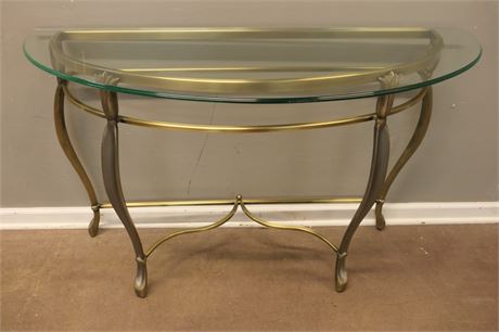 Brushed Brass Console with Glass Top with a Semi-Bullnose edge