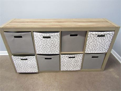 Storage Basket Cabinet with 8 Gray and White Baskets