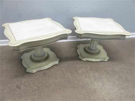 Marble Top Pedestal End Tables