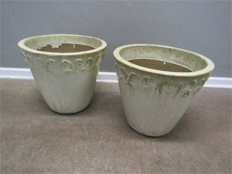 2 Piece Cream Colored Ceramic Large Planter Pots