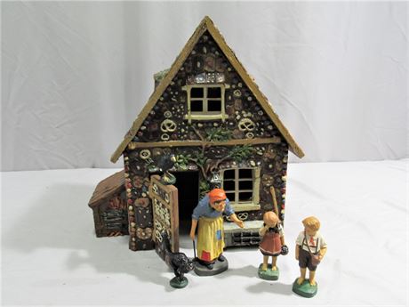 Vintage Hansel & Gretel Witch's Castle - U.S. Zone Germany w/Elastolin Figurines