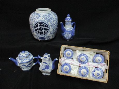 10 Piece Spode Blue Room Collection, Vase, Pitcher and Spice Jars
