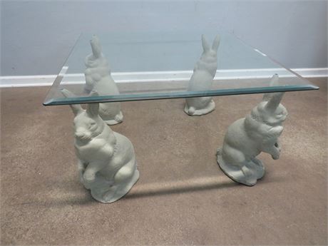 Glass Top Rabbit Figure Coffee Table