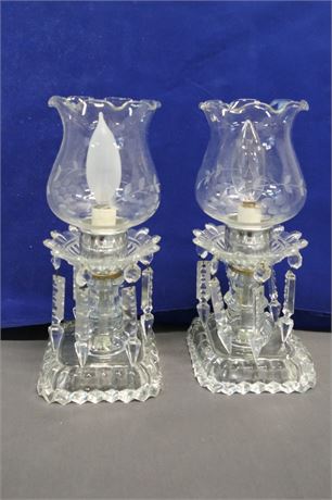 Victorian Etched Prism Lamps Pair