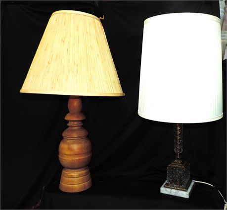 Pair of Table Lamps / Wood / Crystal