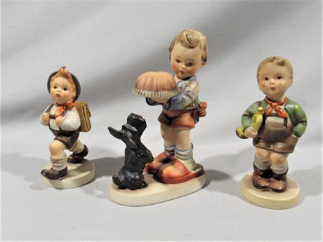 3 Goebel Figurines - School Boy, Begging His Share & Hark the Herald