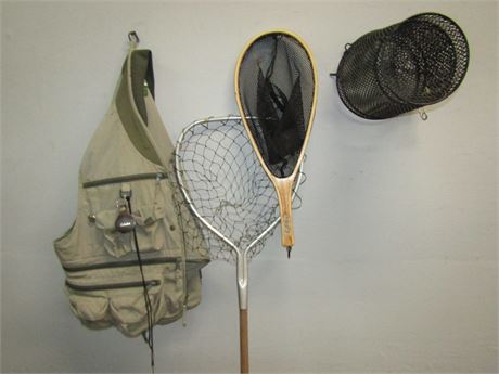 Fisherman Lot, Nets, Vest and Baskets
