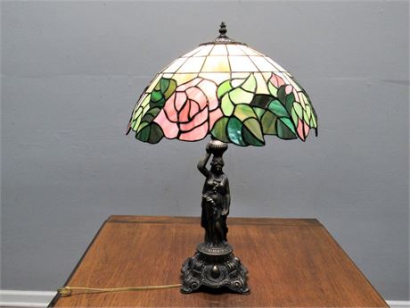 Tiffany Style Leaded Glass Figural Lamp