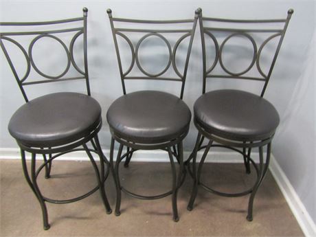 Bar Stools, Set of Three with Metal Base and Chocolate Colored Cushions
