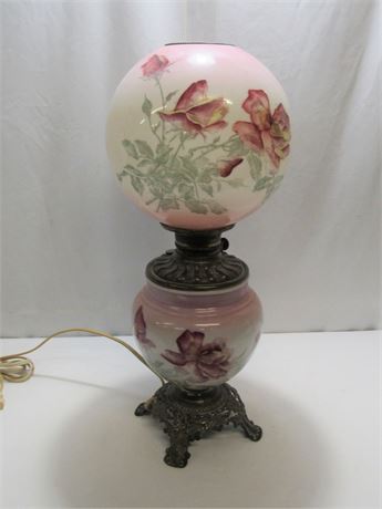 Antique GWTW - Gone With The Wind Floral Hurricane Lamp