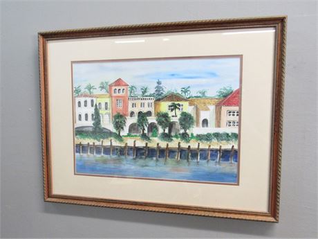 Framed and Double Matted Theressa Napoli Watercolor - Naples Florida