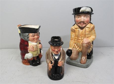 3 Royal Daulton Toby Mugs - Jolly Toby, Winston Churchill & Sir Francis Drake