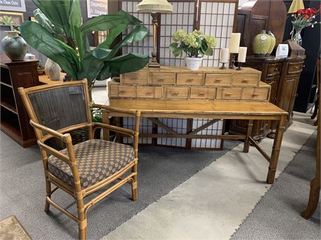 Bamboo Style Writing Desk and Cushioned Chair