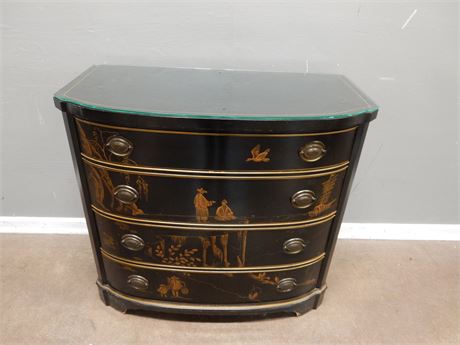 Asian Style Chest with Glass Top and Four Dovetail Drawers