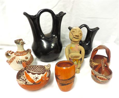 Tesuque Pueblo, NM, Pottery Rain God Figure / Native Wedding Vases