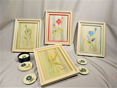 Set of Four Signed ONDINA Floral Paintings