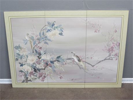 Lucien Leinfelder Signed Wall Mount Asian Style Wood 3 Panel Wall Art