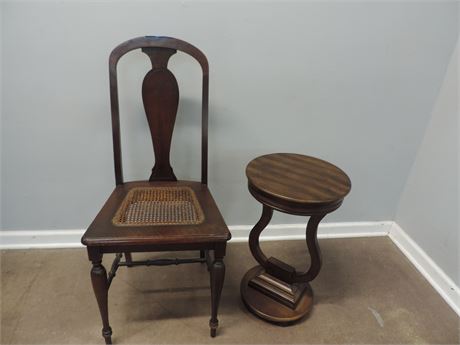 Vintage Cane Seat Chair / Side Table
