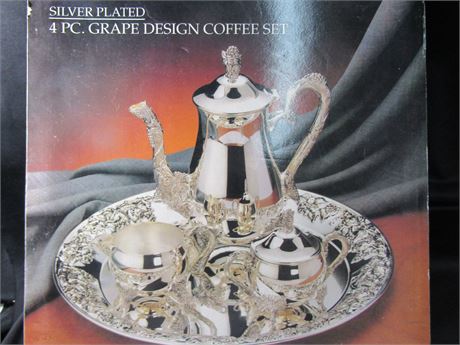 4 Pc. Coffee Set, Grape Design and Silver Plated