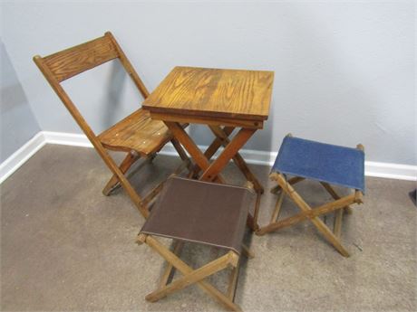 Vintage Wood Folding Table and Chairs