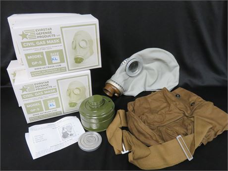 Lot of 4 EVIRSTAR GP-5 Civil Gas Mask Kits - SIZE XL