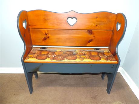 Vintage Painted Heart Carved Storage Bench