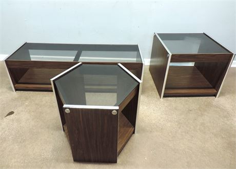 Mid-Century Modern Smoked Glass Table Lot
