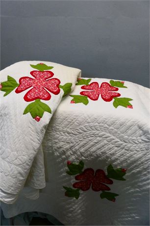 Floral, Hand-stiched Quilt Pair