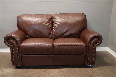 Leather Love Seat with Rolled Arms