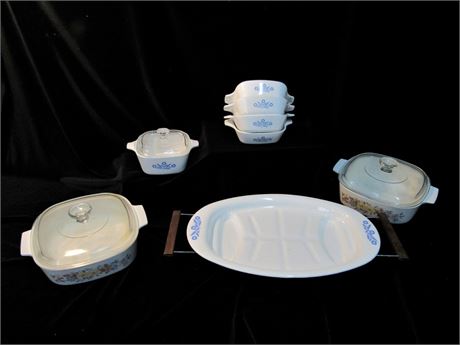 12 Piece Corning Ware Lot - Blue Cornflower and Orchard Rose