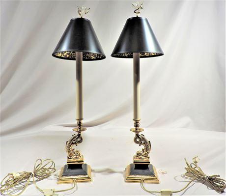 Pair of Brass / Slate Style Table Lamps