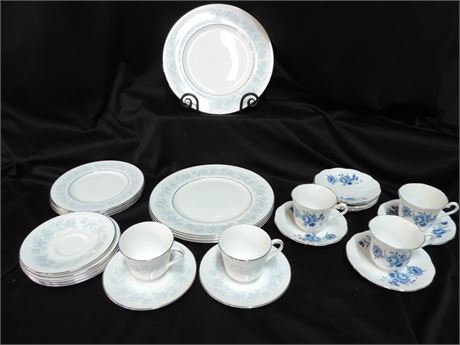 ROYAL DOULTON 'Meadow Mist' China / Elizabethan 'Blue Rose' Teacups / 27 Pieces
