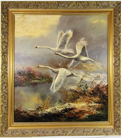 Gerhard Bluhm Original Painting "Whistling Swan" Oil on Canvas