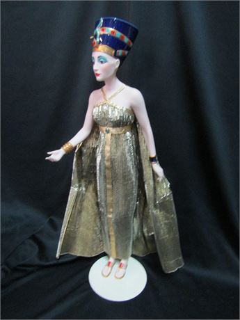 Franklin Heirloom Egyptian Queen Nefertiti Doll 22" Hand Painted-Porcelain
