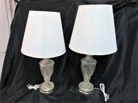 2 Vintage Matching Glass Lamps with Frosted Design