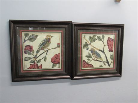 2 Framed and Double Matted Art Works - Birds