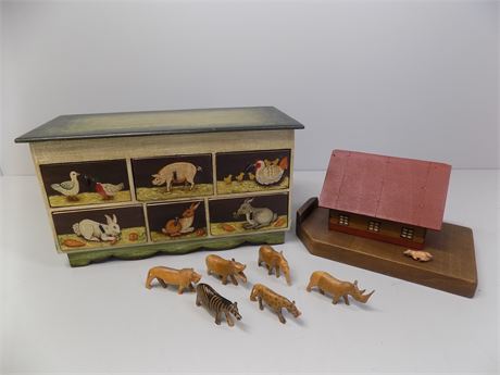 Vintage Wooden Animal Farm