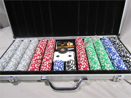 Official "LAS VEGAS" Poker Tournament Chip Set with Keys, Cards