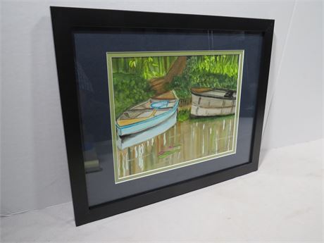 BARBARA HUBERT Monet's Pond & Rowboats Watercolor Painting