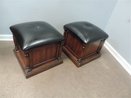 Pair of Solid Wood Storage Ottomans