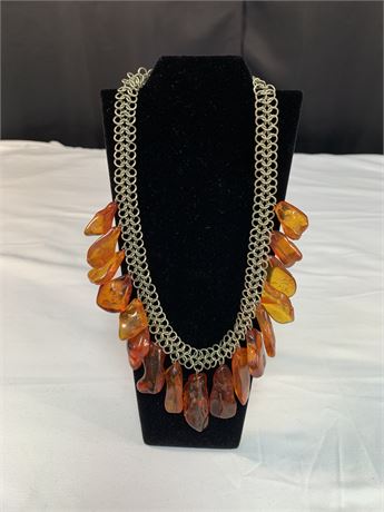 Magnificent AMBER STONE Necklace  Made from Large Free Form Shape Baltic Amber