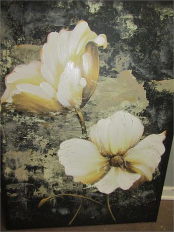 Unique Floral Canvas Wall Art, Black and Gold Colors