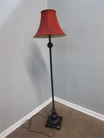 Floor Lamp, Tall Metal Base with Red Vintage Shade