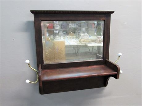 Antique Shelf with Beveled Glass Mirror