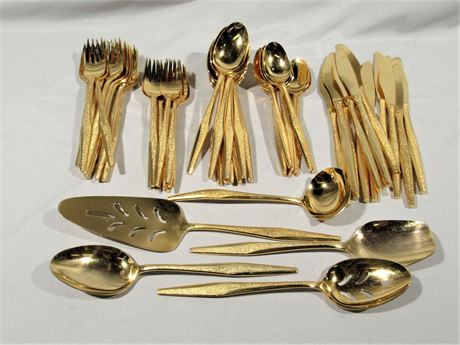 Vintage Florentine Gold Plated Flatware Set - 64 Pieces