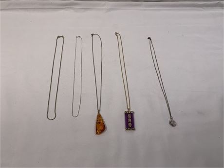 Lot of Sterling Silver Jewelry including Amber Purple Jade