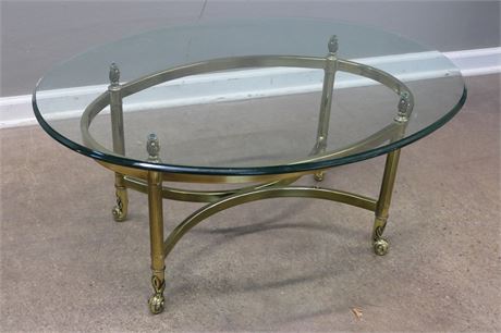 Coffee & Cocktail Table in Glass Top with Brass Accented Legs