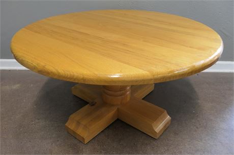 Round Wood Pedestal Table with a Cross Base
