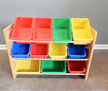 Children's Room Wood Toy Organizer with Colorful Bins