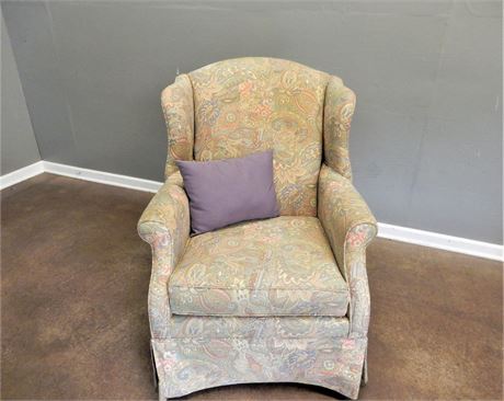 Wing Back Skirted Chair and Accent Pillow